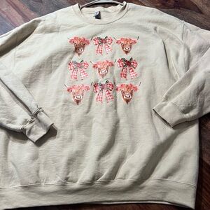 Beige Crewneck with plaid Christmas bows